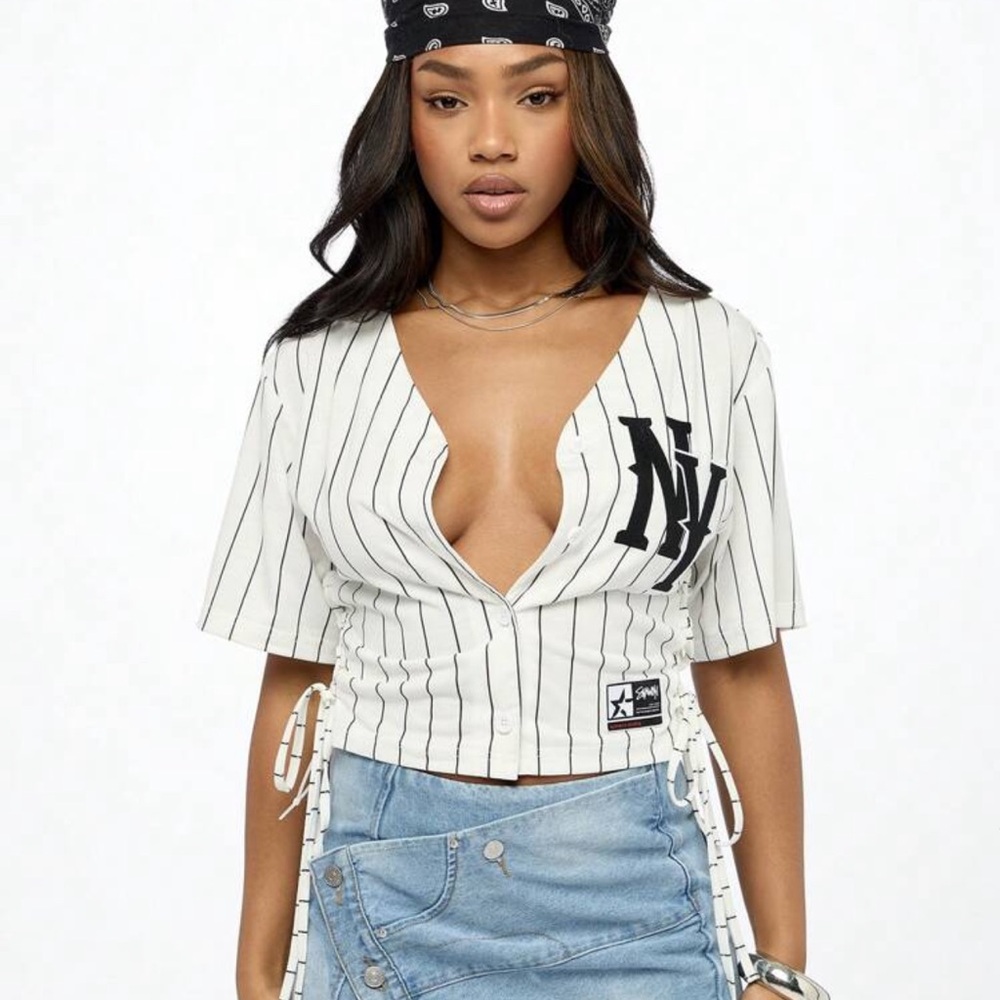 Baseball jersey drawstring top